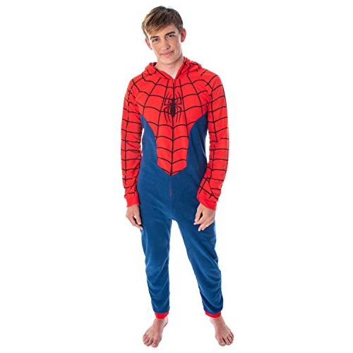  할로윈 용품INTIMO Marvel Comics Mens Classic Spiderman Costume Pajama Union Suit One-Piece Loungewear PJ Outfit