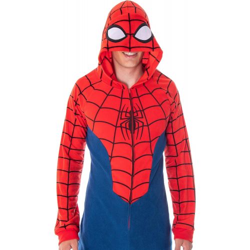  할로윈 용품INTIMO Marvel Comics Mens Classic Spiderman Costume Pajama Union Suit One-Piece Loungewear PJ Outfit