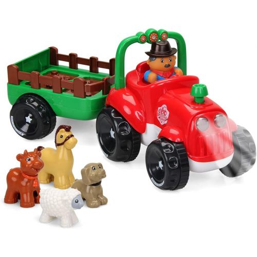  [아마존베스트]INTMEDIC Kids Toys Farm Truck Tractor with Detachable Farmer & Animals, Musical Tractor with Light & Animal Sound Effect, Great Gift for Toddlers Boys Girls, Age 3 4 5 6 7