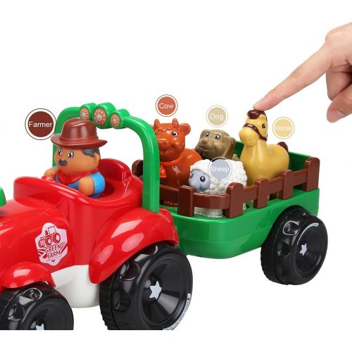  [아마존베스트]INTMEDIC Kids Toys Farm Truck Tractor with Detachable Farmer & Animals, Musical Tractor with Light & Animal Sound Effect, Great Gift for Toddlers Boys Girls, Age 3 4 5 6 7