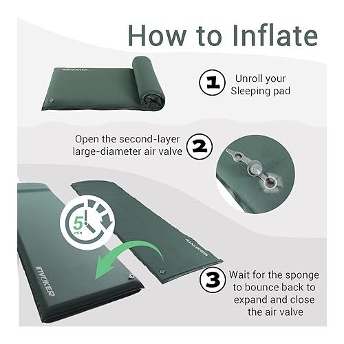  INVOKER Camping Sleeping Pad - 3.1 inch UltraThick Elasticity Foam Fast Self-Inflating Insulated Durable Camping Mat with Pillow for Tent Backpacking Traveling and Hiking Air Mattress