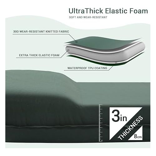  INVOKER Camping Sleeping Pad - 3.1 inch UltraThick Elasticity Foam Fast Self-Inflating Insulated Durable Camping Mat with Pillow for Tent Backpacking Traveling and Hiking Air Mattress