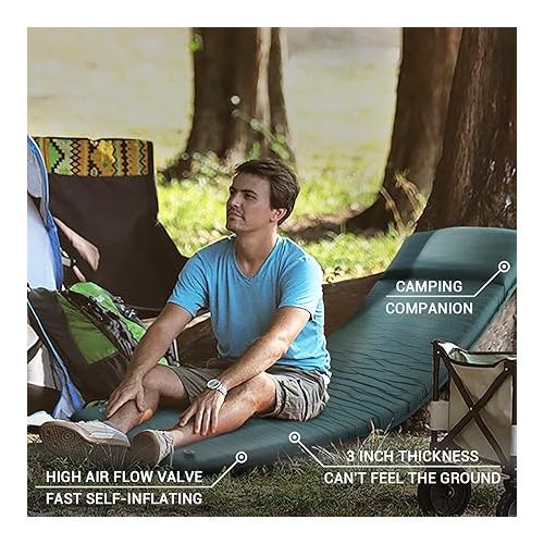  INVOKER Camping Sleeping Pad - 3.1 inch UltraThick Elasticity Foam Fast Self-Inflating Insulated Durable Camping Mat with Pillow for Tent Backpacking Traveling and Hiking Air Mattress