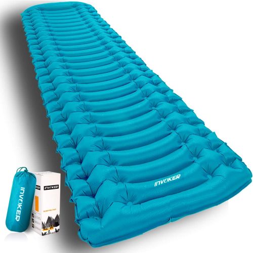  INVOKER Ultralight Inflatable Camping Sleeping Pad - Mat with Built-in Foot Pump, Lightweight Compact Air Mattress, Best Sleeping Pads for Backpacking Travel Hiking Beach, Fully In