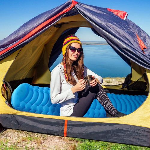  INVOKER Ultralight Inflatable Camping Sleeping Pad - Mat with Built-in Foot Pump, Lightweight Compact Air Mattress, Best Sleeping Pads for Backpacking Travel Hiking Beach, Fully In