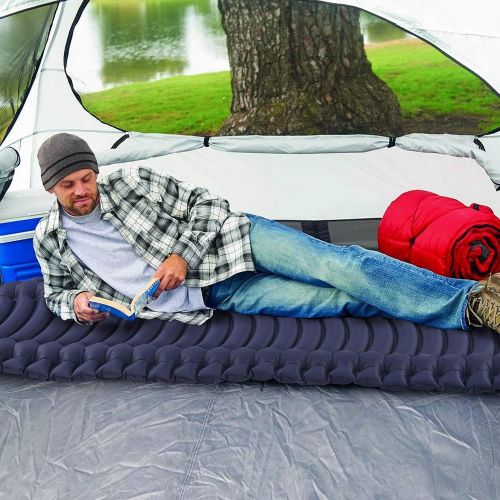  INVOKER Ultralight Inflatable Camping Sleeping Pad - Mat with Built-in Foot Pump, Lightweight Compact Air Mattress, Best Sleeping Pads for Backpacking Travel Hiking Beach, Fully In