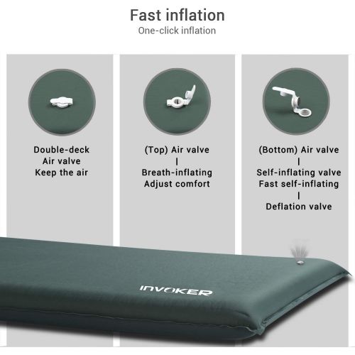  INVOKER Camping Sleeping pad ? 3inch UltraThick Memory Foam Self Inflating Camping Mat with Pillow Fast Inflating in 25s for Backpacking Traveling and Hiking Air Mattress ? Lightwe