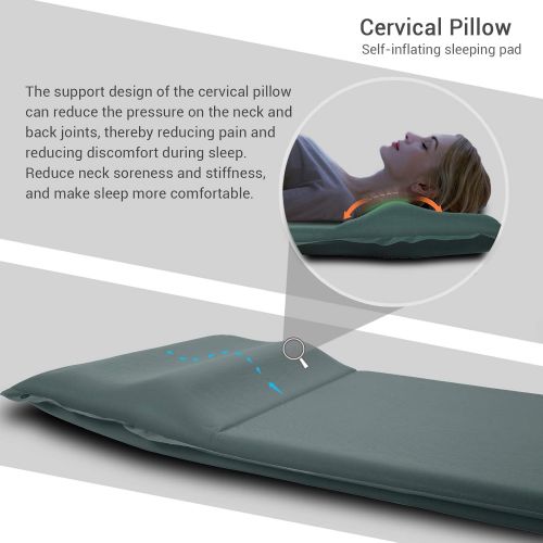  INVOKER Camping Sleeping pad ? 3inch UltraThick Memory Foam Self Inflating Camping Mat with Pillow Fast Inflating in 25s for Backpacking Traveling and Hiking Air Mattress ? Lightwe