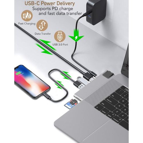  INovi USB C Hub Adapter, 7 in 2 Multi-Port Dongle w/ 4K HDMI, Ethernet, USB-C Thunderbolt 3, SD/Micro Card Reader, USB 3.0 - Compatible with MacBook Pro 2016-2019 and MacBook Air 2018-20