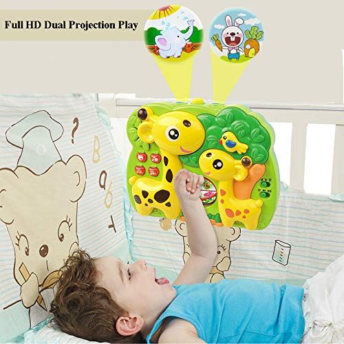  Giraffe Dream Soother Crib Toy - INvench 2 in 1 Nightlight Sleep Soother Slumber Buddies with Dual Projection and Melodies Christmas Gift (Yellow)