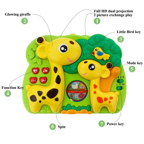  Giraffe Dream Soother Crib Toy - INvench 2 in 1 Nightlight Sleep Soother Slumber Buddies with Dual Projection and Melodies Christmas Gift (Yellow)