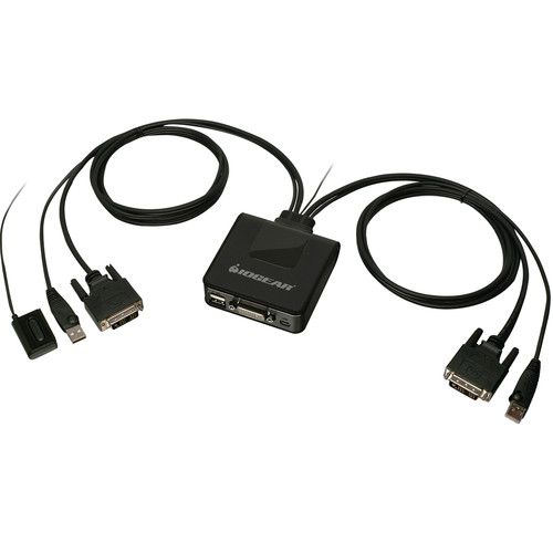  IOGEAR 2-Port USB DVI Cable KVM Switch with DisplayPort Adapters Bundle