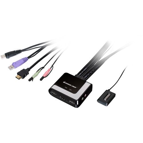  IOGEAR 2-Port HD Cable KVM Switch with DisplayPort Adapters Bundle