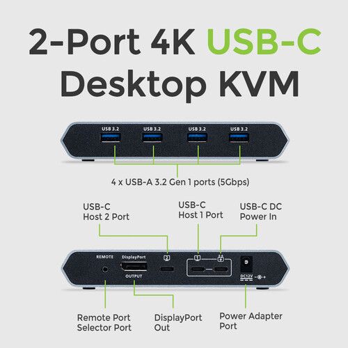  IOGEAR 2-Port 4K USB-C Desktop KVM Switch