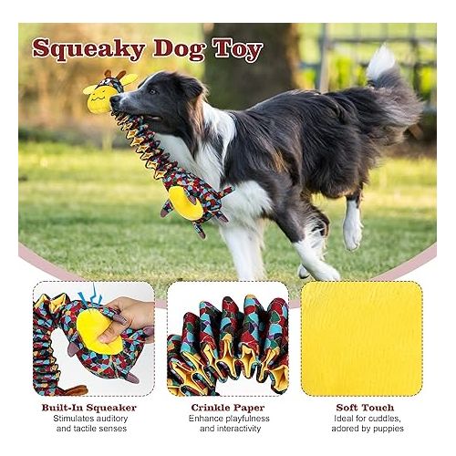 IOKHEIRA Dog Squeaky Toys, Tug of War Dog Plush Toy for Large Breed, Cute Animals Toys with Cotton Material and Crinkle Paper,Tough Chewing Toys for Puppy Breed (Printed, Giraffe)