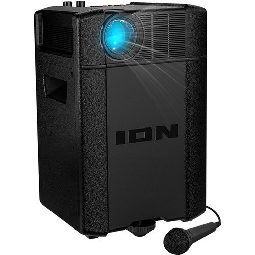  ION Audio Projector Plus Battery-Powered Indoor/Outdoor LED Projector with Full-Range Sound System and Microphone