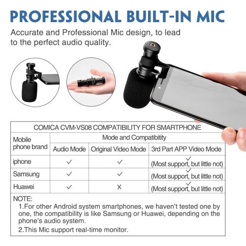  Comica comica CVM-VS08 Cardioid Condenser Directional Shotgun Microphone for iOS and Android Smartphone, Full Metal Aluminum Housing with Wind Muff