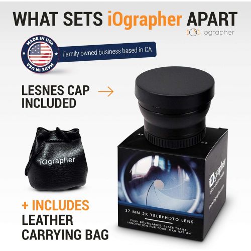  IOgrapher 37mm 2X Telephoto Zoom Lens for High Definition Video Recording Attaches to Any iOgrapher Filmmaking Case or Any 37mm Mount - Includes Protective Pouch and Lens Cap