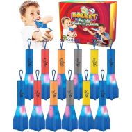 IPIDIPI TOYS Finger Rockets for Kids (Pack of 12) - Foam Rocket Launcher Toy - Finger Slingshot & Light Up Party Favors for Boys - Sling Rockets & Stocking Stuffers