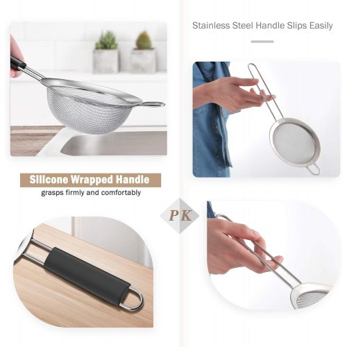  [아마존 핫딜] [아마존핫딜]IPOW Fine Mesh Strainer, 3 Pack Professional Super Fine Mesh Strainer with Strengthened Handle for Sifting Flour, Noodle, Icing Sugar, Quinoa, Coffee, Juice, Tea etc