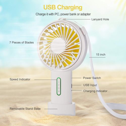  IPOW Mini Handheld Fan Personal Portable Fan 3 Speed Adjustable Angle Removable Base Lanyard USB Recharging Battery Operated Small Desk Cooling Face Fan for Home Camping Disney Tra