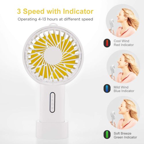  IPOW Mini Handheld Fan Personal Portable Fan 3 Speed Adjustable Angle Removable Base Lanyard USB Recharging Battery Operated Small Desk Cooling Face Fan for Home Camping Disney Tra