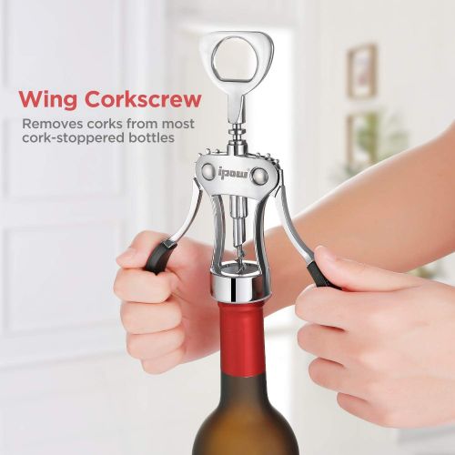  IPOW Wing Corkscrew, Multifunctional Wine Beer Bottle Opener, Wine Corkscrew for all Cork Stoppered and Beer Cap Bottles. Used in Kitchen Chateau Restaurant Bars for Wine Enthusias