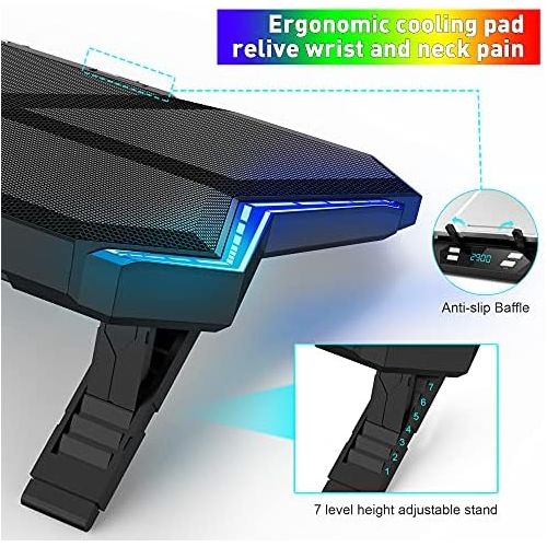  [아마존베스트]IPOW 12-Mode RGB Laptop Cooling Pad LED Screen Gaming Laptop Cooler with 6 High-Speed Adjustable Fans, 7 Heights Stand, 2 USB Ports, Compatible up to 17 Laptop & PS4