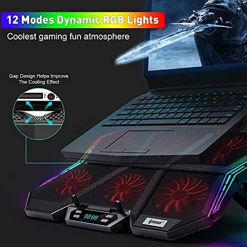  [아마존베스트]IPOW 12-Mode RGB Laptop Cooling Pad LED Screen Gaming Laptop Cooler with 6 High-Speed Adjustable Fans, 7 Heights Stand, 2 USB Ports, Compatible up to 17 Laptop & PS4
