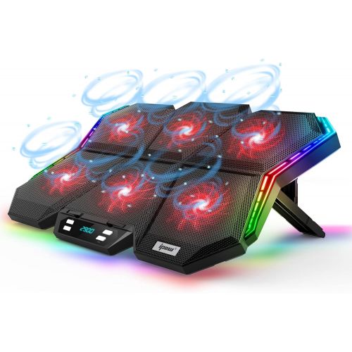  [아마존베스트]IPOW 12-Mode RGB Laptop Cooling Pad LED Screen Gaming Laptop Cooler with 6 High-Speed Adjustable Fans, 7 Heights Stand, 2 USB Ports, Compatible up to 17 Laptop & PS4