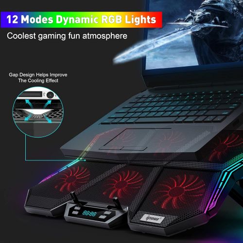  [아마존베스트]IPOW 12-Mode RGB Laptop Cooling Pad LED Screen Gaming Laptop Cooler with 6 High-Speed Adjustable Fans, 7 Heights Stand, 2 USB Ports, Compatible up to 17 Laptop & PS4