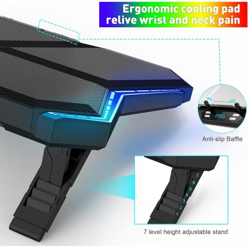  [아마존베스트]IPOW 12-Mode RGB Laptop Cooling Pad LED Screen Gaming Laptop Cooler with 6 High-Speed Adjustable Fans, 7 Heights Stand, 2 USB Ports, Compatible up to 17 Laptop & PS4