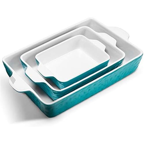  [아마존베스트]IPOW 3-Piece Ceramic Baking Dish, Value Three Pack Thick Porcelain Rectangular Oven to Table Bakeware Cookware Set Casserole Dishes Lasagna Pans for Cooking & Serving, Dishwasher S