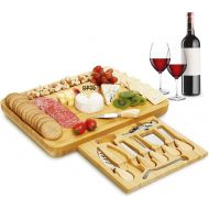 [아마존베스트]IPOW Cheese Board and Knife Set, Premium Bamboo Charcuterie Cheese Platter Cutting Board for Cheese Lovers Family Gatherings, Best Gift for Wedding Christmas Housewarming Bridal Sh
