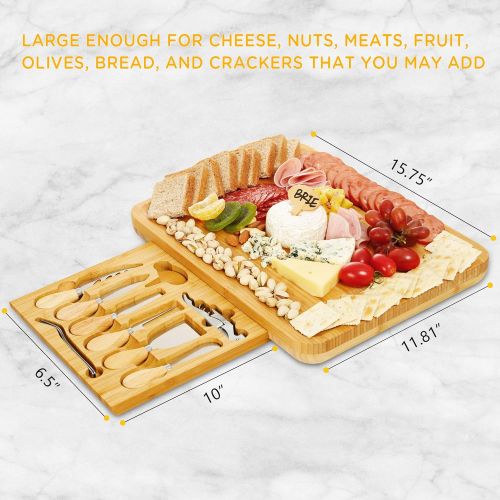  [아마존베스트]IPOW Cheese Board and Knife Set, Premium Bamboo Charcuterie Cheese Platter Cutting Board for Cheese Lovers Family Gatherings, Best Gift for Wedding Christmas Housewarming Bridal Sh