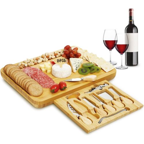  [아마존베스트]IPOW Cheese Board and Knife Set, Premium Bamboo Charcuterie Cheese Platter Cutting Board for Cheese Lovers Family Gatherings, Best Gift for Wedding Christmas Housewarming Bridal Sh