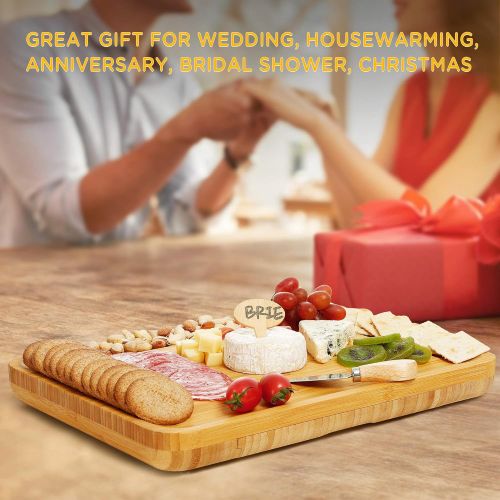  [아마존베스트]IPOW Cheese Board and Knife Set, Premium Bamboo Charcuterie Cheese Platter Cutting Board for Cheese Lovers Family Gatherings, Best Gift for Wedding Christmas Housewarming Bridal Sh