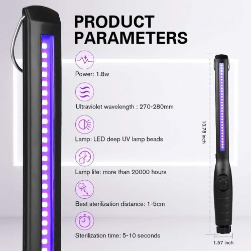  IPS IP SMART UV Light Sanitizer, Portable UV Light Disinfection Lamp USB Rechargeable Ultraviolet Light Sanitizer for Home Hotel Travel Car Kills 99% of Germs Viruses & Bacteria UV Light Saniti