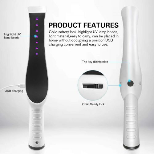  IPS IP SMART UV Light Sanitizer Wand, Portable UVC Light Sanitizer Perfect for Home Hotel Travel Car Kills 99% of Germs USB Rechargeable UV Sanitizer Lamp Stick Handheld Ultraviolet Light Sanit