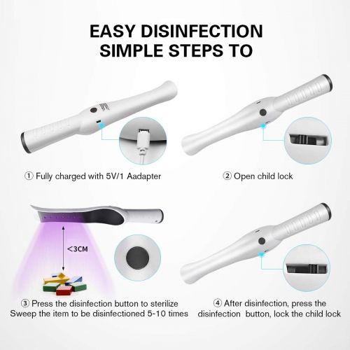  IPS IP SMART UV Light Sanitizer Wand, Portable UVC Light Sanitizer Perfect for Home Hotel Travel Car Kills 99% of Germs USB Rechargeable UV Sanitizer Lamp Stick Handheld Ultraviolet Light Sanit