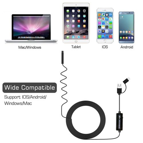  IPS IP Smart USB Endoscope Waterproof WiFi 2.0MP Semi-Rigid Endoscope Inspection Camera Wireless USB Borescope Type C Snake Camera Android OTG USB c with Flexible Grabber 6.6ft (2M)