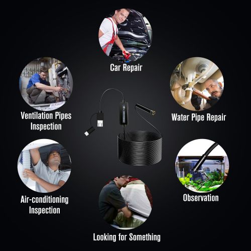  IPS IP Smart USB Endoscope Waterproof WiFi 2.0MP Semi-Rigid Endoscope Inspection Camera Wireless USB Borescope Type C Snake Camera Android OTG USB c with Flexible Grabber 6.6ft (2M)