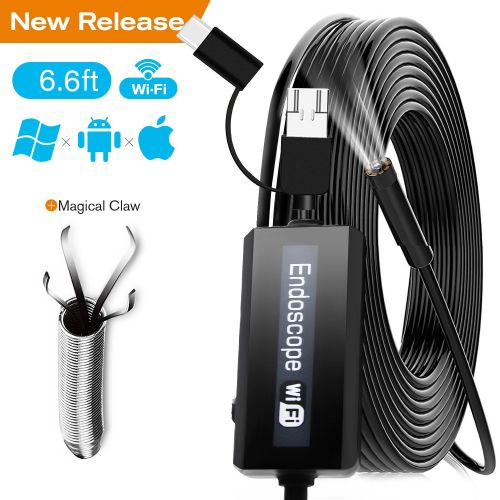  IPS IP Smart USB Endoscope Waterproof WiFi 2.0MP Semi-Rigid Endoscope Inspection Camera Wireless USB Borescope Type C Snake Camera Android OTG USB c with Flexible Grabber 6.6ft (2M)