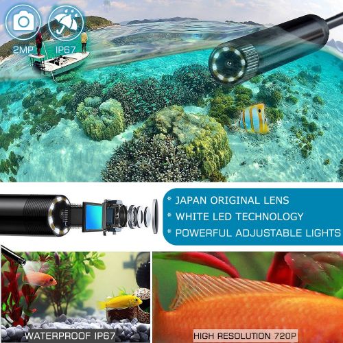  IPS IP Smart USB Endoscope Waterproof WiFi 2.0MP Semi-Rigid Endoscope Inspection Camera Wireless USB Borescope Type C Snake Camera Android OTG USB c with Flexible Grabber 6.6ft (2M)