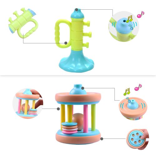  IPlay, iLearn 10 Baby Rattles, Infants Teething Play Toys, Babies Chewing Silicone Teether, Ball Shaker, Grab, Development Educational Musical Gift Set for 0, 1, 3, 4, 5, 6, 9, 12, 18 Month Old,