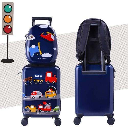  IPlay, iLearn Kids Carry on Luggage Set with Wheels, Travel Suitcase for Boys Toddlers