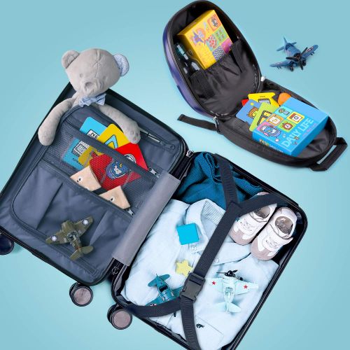  IPlay, iLearn Kids Carry on Luggage Set with Wheels, Travel Suitcase for Boys Toddlers