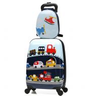 IPlay WCK Cartoon Kids Carry on Luggage Set Upright Rolling Wheels Travel Suitcase for Boys (car set)