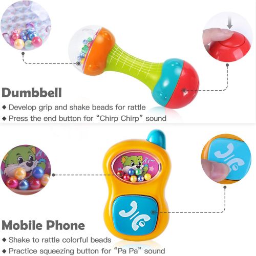  [아마존베스트]IPlay, iPlay, iLearn 10pcs Baby Rattles Teether, Shaker, Grab and Spin Rattle, Musical Toy Set, Early Educational Toys for 3, 6, 9, 12 Month Baby Infant, Newborn