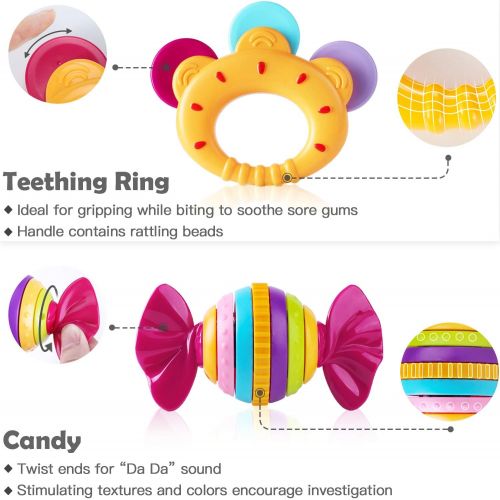  [아마존베스트]IPlay, iPlay, iLearn 10pcs Baby Rattles Teether, Shaker, Grab and Spin Rattle, Musical Toy Set, Early Educational Toys for 3, 6, 9, 12 Month Baby Infant, Newborn